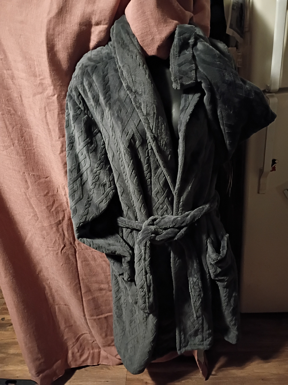 Men's Plush Hooded Robe Jacket - Charcoal